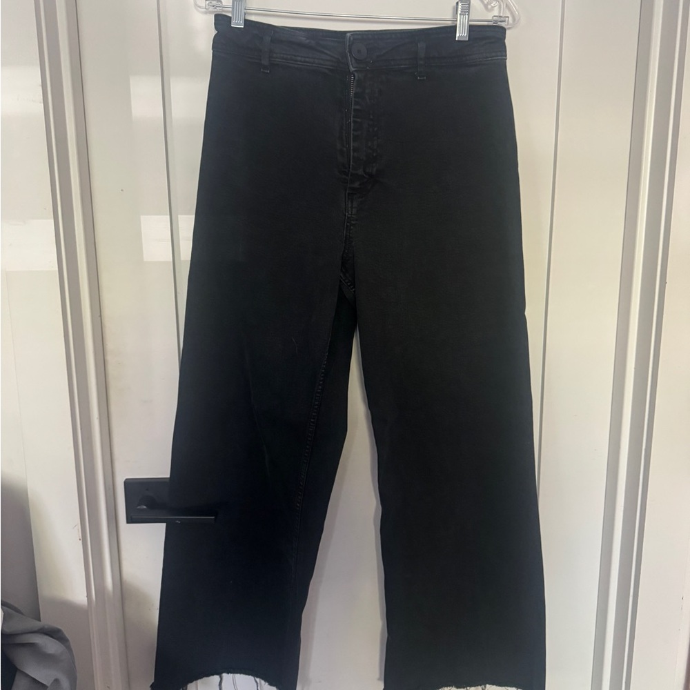 Zara Black Wide-Leg Cropped Jeans